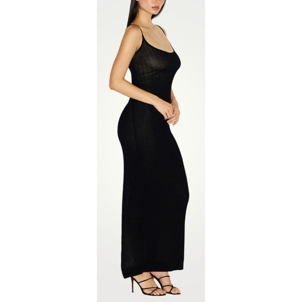 Skims Sheer Knit Long Cami Dress Black